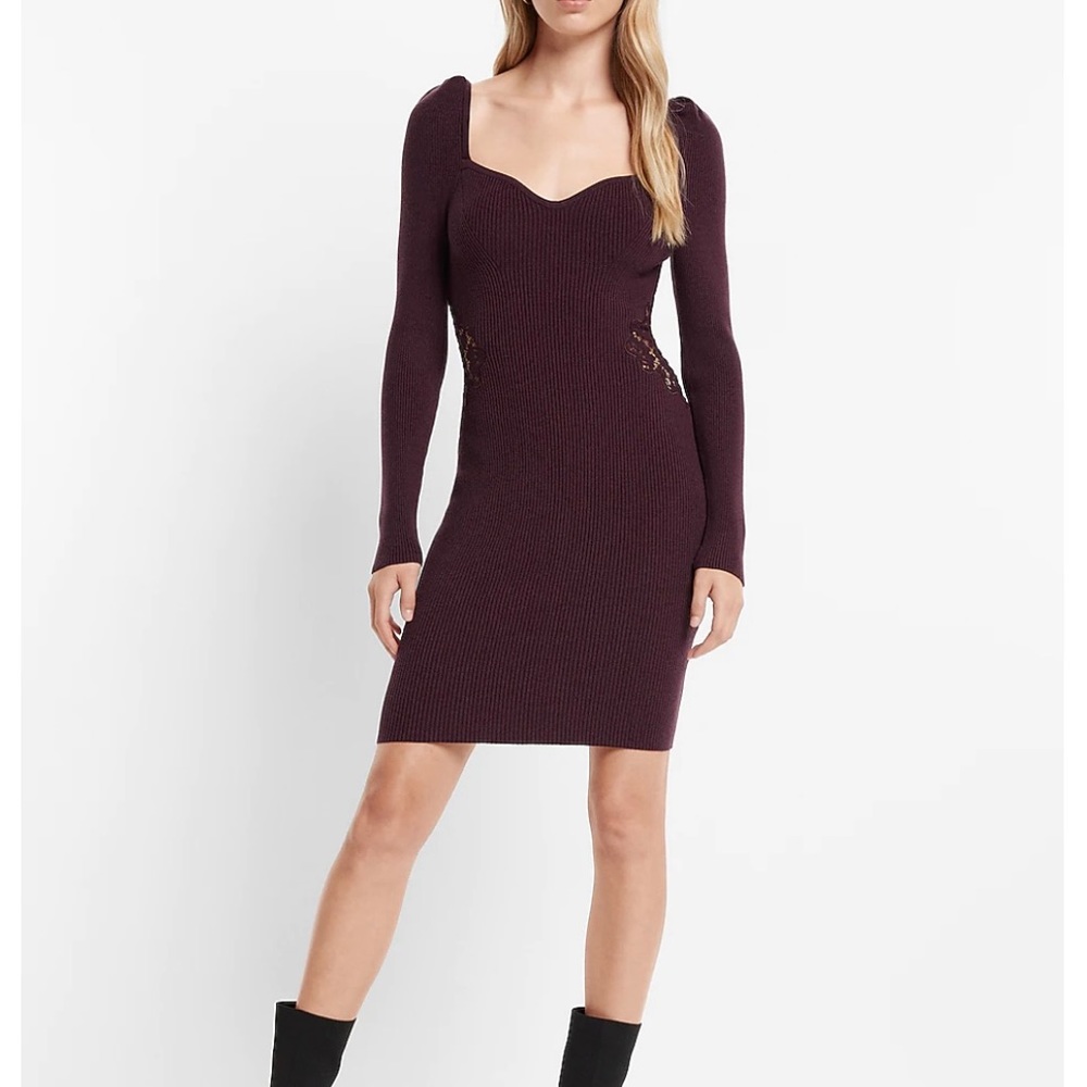 Express Sweetheart Neckline Lace Side Mini Sweater Dress